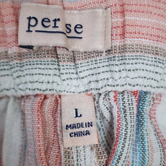 Per se Pants Womens Size L Large Pink Blue Striped Linen Blend Pull On Crop - Picture 3 of 5